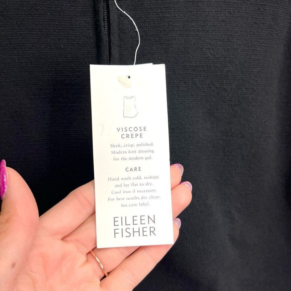 Eileen Fisher Jacket Women’s Small Black Viscose Crepe Full Zip Up Short Mandrin - Picture 3 of 8